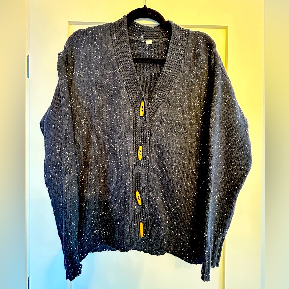 Navy blue speckled cardigan sweater